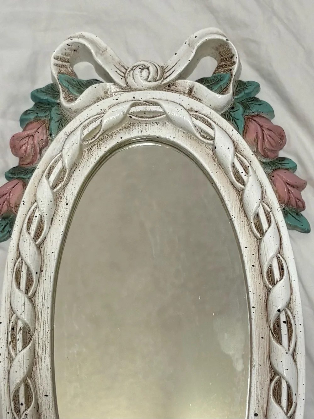 Vintage Burwood Bows & Roses Resin Oval Wall Mirror & Shelf Set